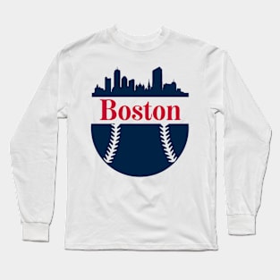 Boston baseball Blue Long Sleeve T-Shirt